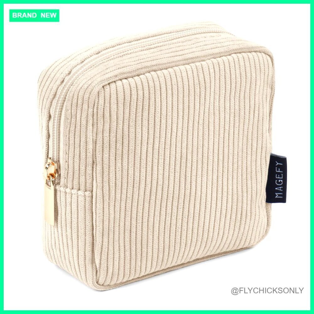 Mini Corduroy Makeup Bag with Slip Pockets Travel Cosmetic Pouch